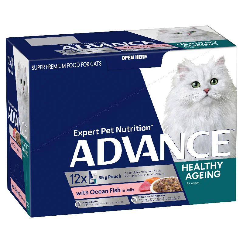    - Cat food for pregnant and nursing cats  Advance Ocean Fish in Jelly Healthy Ageing Mature Wet Cat Food Trays 85g x 12