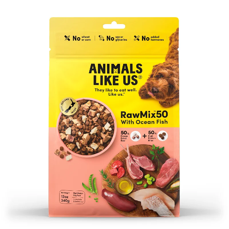 - Dog food recommendations for multi-dog householdsAnimals Like Us RawMix50 with Ocean Fish Dog Food