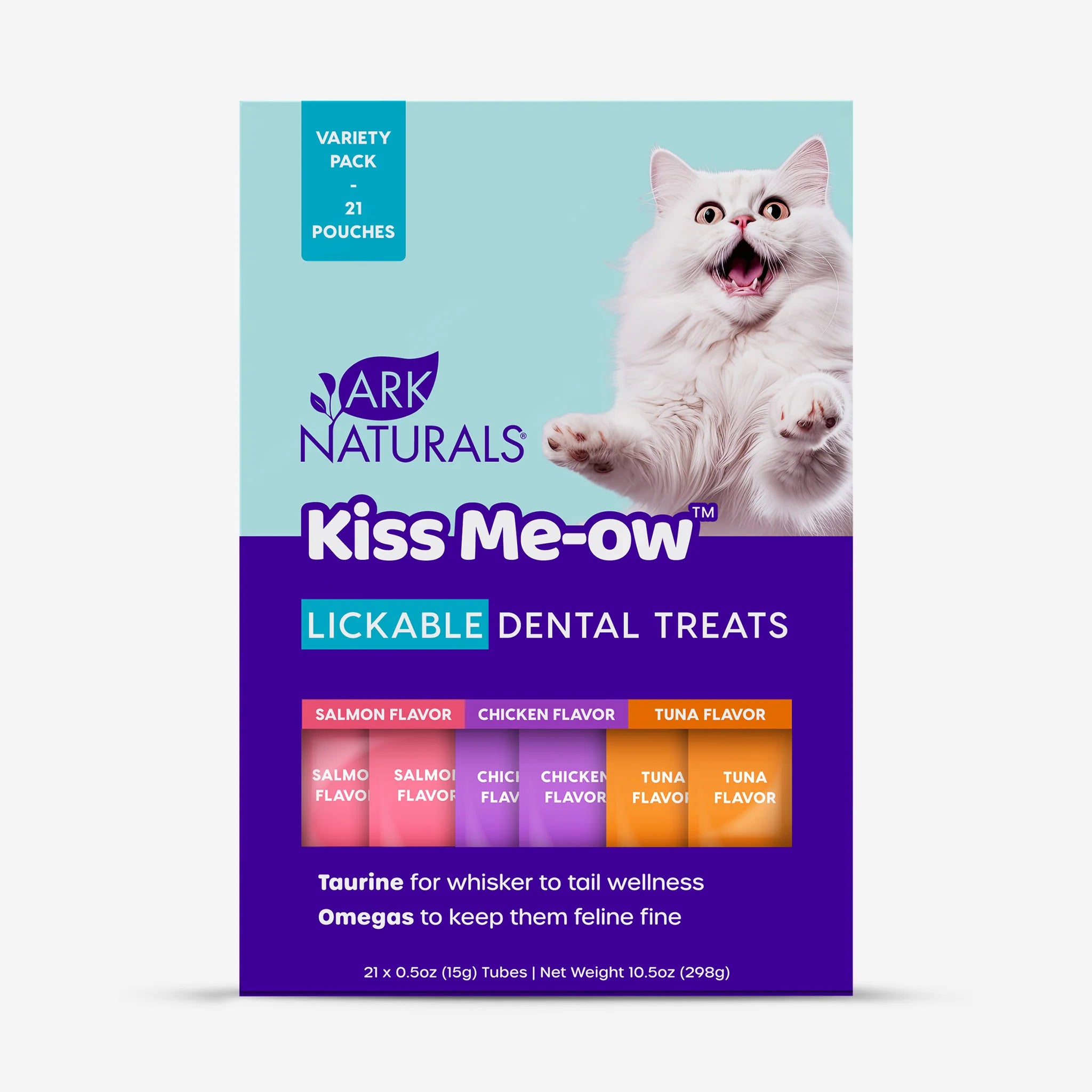    - Hypoallergenic cat food  Ark Naturals Kiss Me-Ow Lickable Dental Treats Variety Pack for Cats