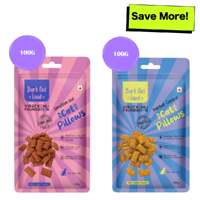    - Recommended online stores for cat food  Bark Out Loud by Vivaldis Hairball Control and Sensitive Gut Pillow Cat Treats Combo