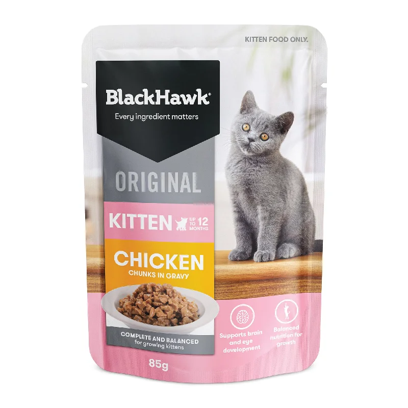  . **Functional Cat Food**  Black Hawk Original Kitten Chicken in Gravy Cat Wet Food 85g x 12