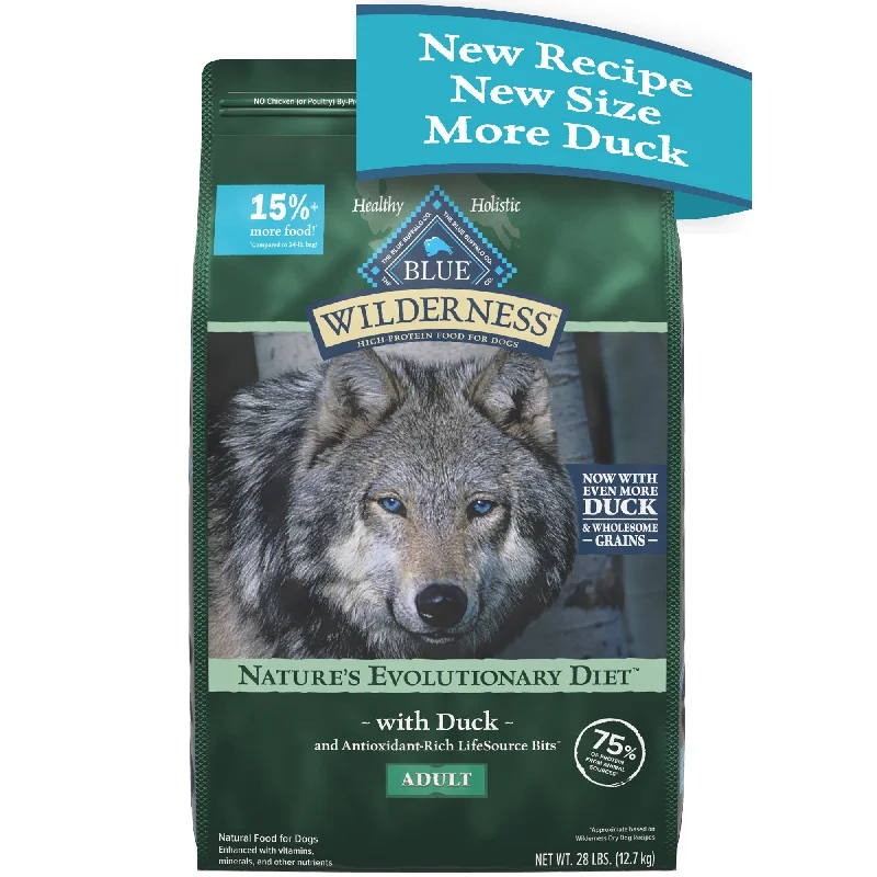 Dog FoodBlue Buffalo Wilderness High Protein Natural Adult Dry Dog Food plus Wholesome Grains, Duck 28 lb. bag