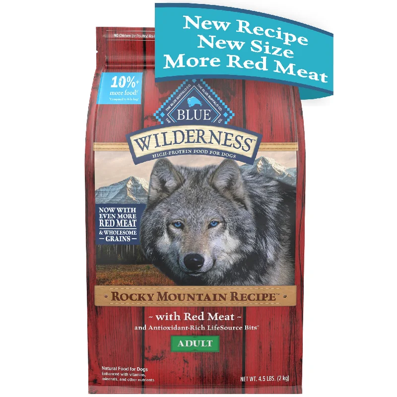 - The effect of dog food on dental healthBlue Buffalo Wilderness Rocky Mountain Recipe High Protein Natural Adult Dry Dog Food, Red Meat with Grain 4.5 lb. bag