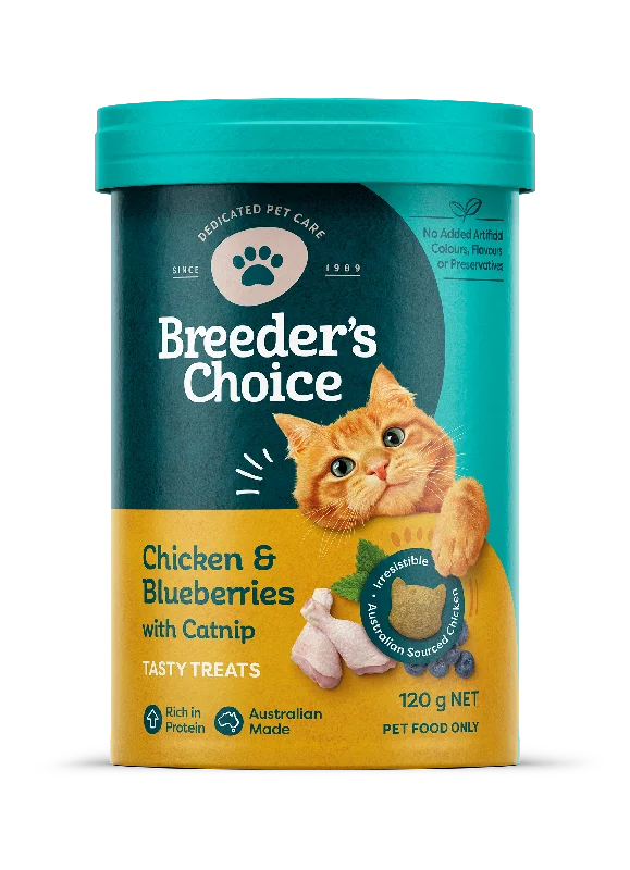    - Senior cat food  Breeder's Choice Cat Treats Chicken & Berries with Catnip 120g