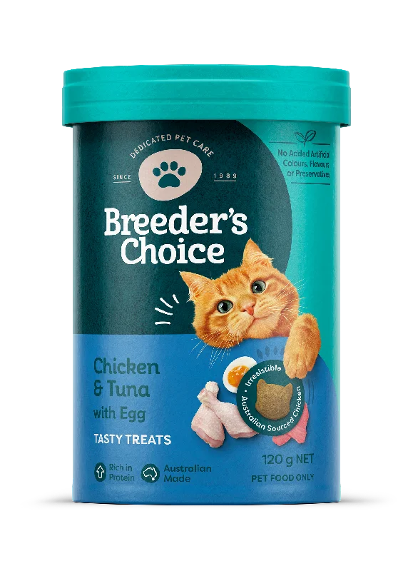    - Cat food for coat health  Breeder's Choice Cat Treats Chicken Tuna & Egg 120g