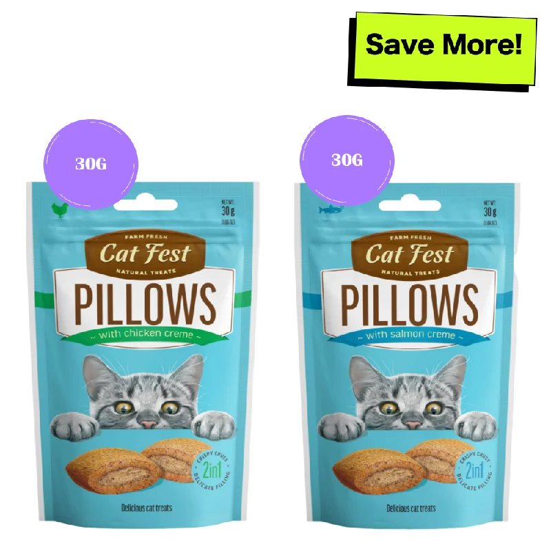    - Hypoallergenic cat food  Catfest Pillows with Chicken and Salmon Cream Cat Treats Combo