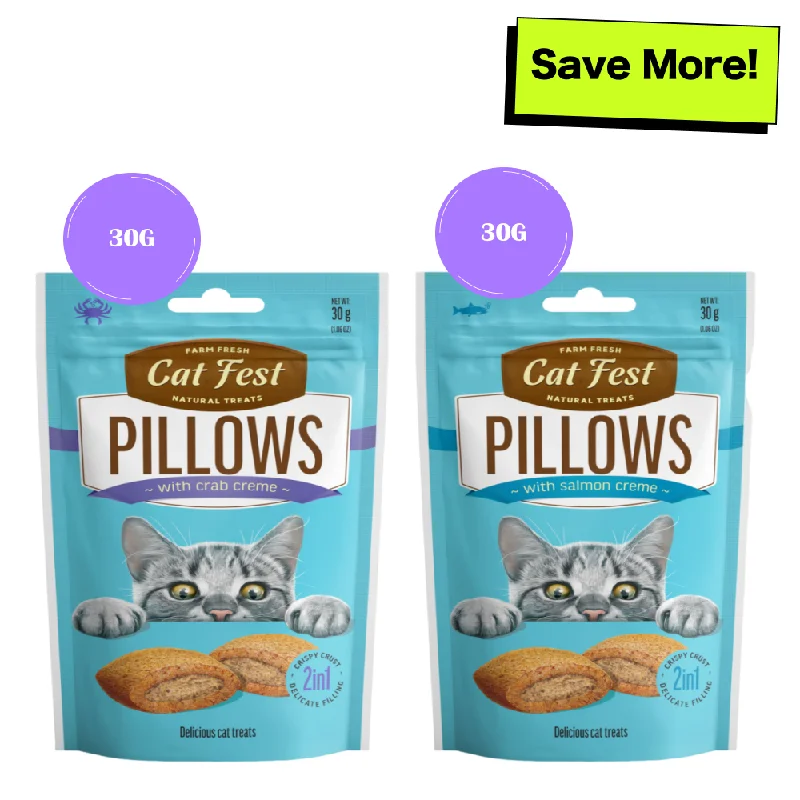    - Outdoor cat food  Catfest Pillows with Salmon and Crab Cream Cat Treats Combo