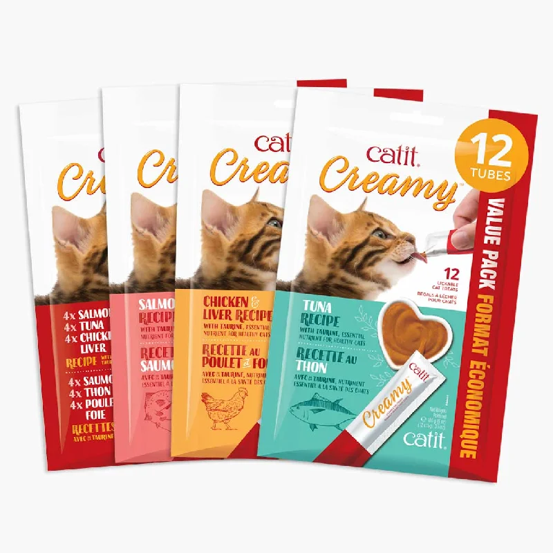    - Cat food for multi-cat households  Catit Creamy Lickable Cat Treat Variety Pack