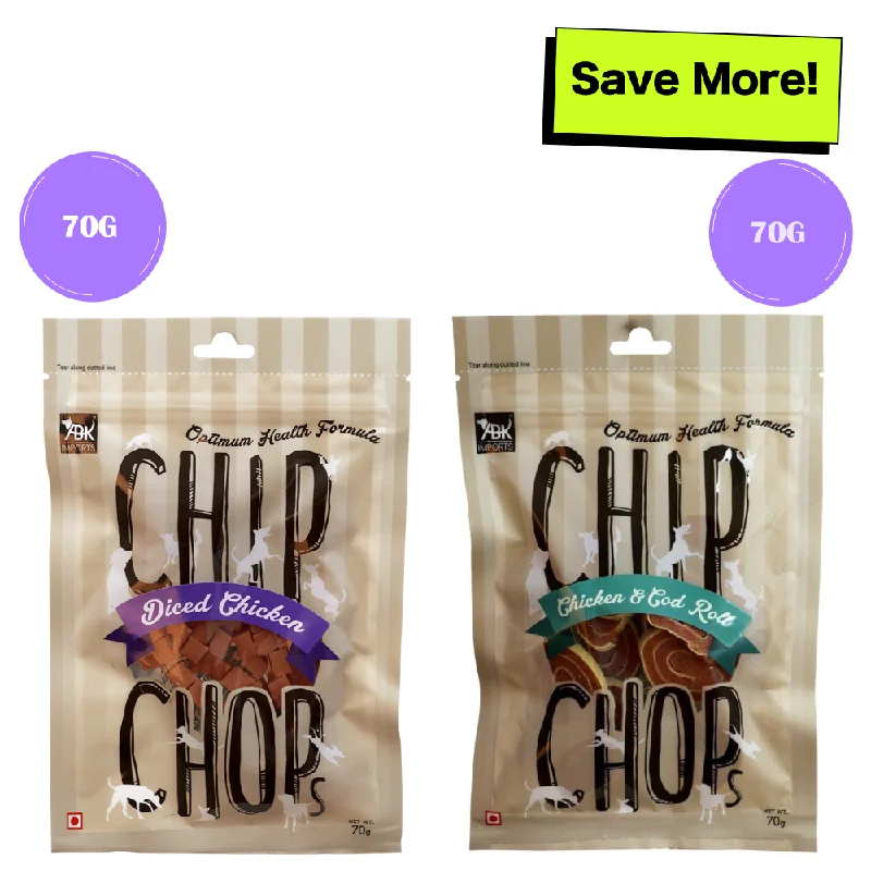 - Dog food discountsChip Chops Chicken & Codfish Rolls and Diced Chicken Dog Treats Combo