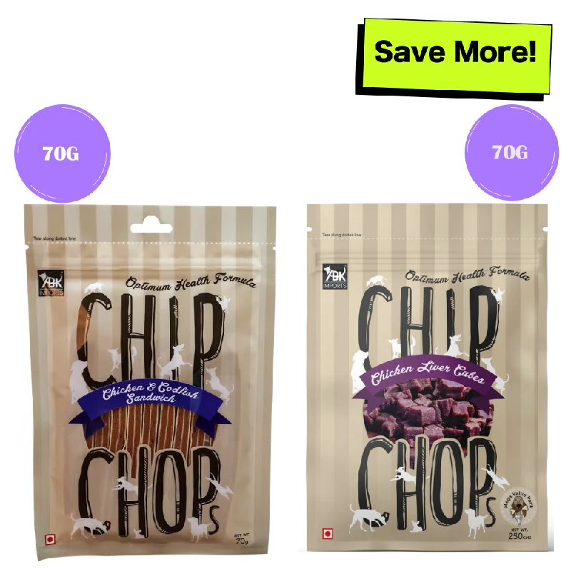 - Special food for puppiesChip Chops Chicken & Codfish Sandwich and Chicken Liver Cubes Dog Treats Combo