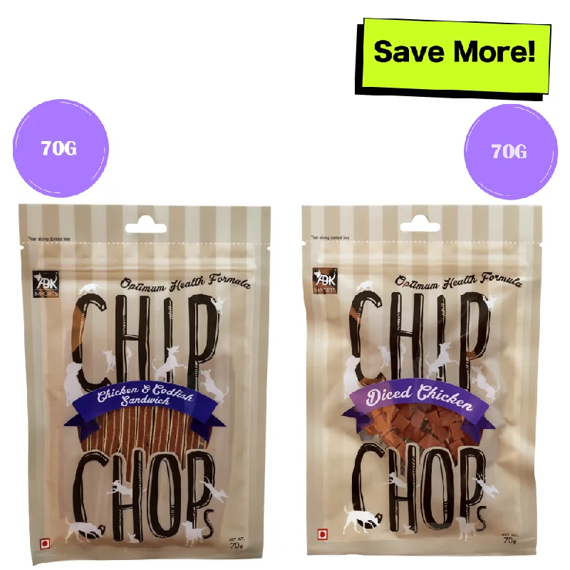  -Cost-effective dog foodChip Chops Chicken and Codfish Sandwich and Diced Chicken Dog Treats Combo