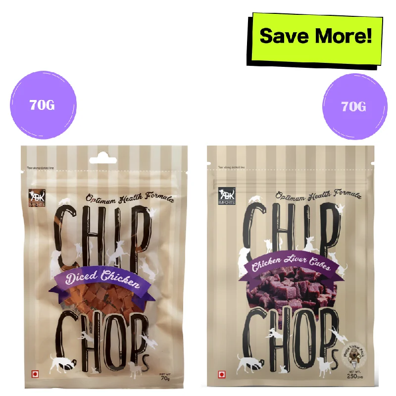 - Food for small dogsChip Chops Chicken Liver Cubes and Diced Chicken Dog Treats Combo