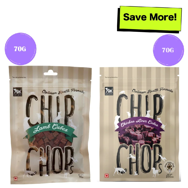  -Chicken-flavored dog foodChip Chops Lamb Cubes and Chicken Liver Cubes Dog Treats Combo