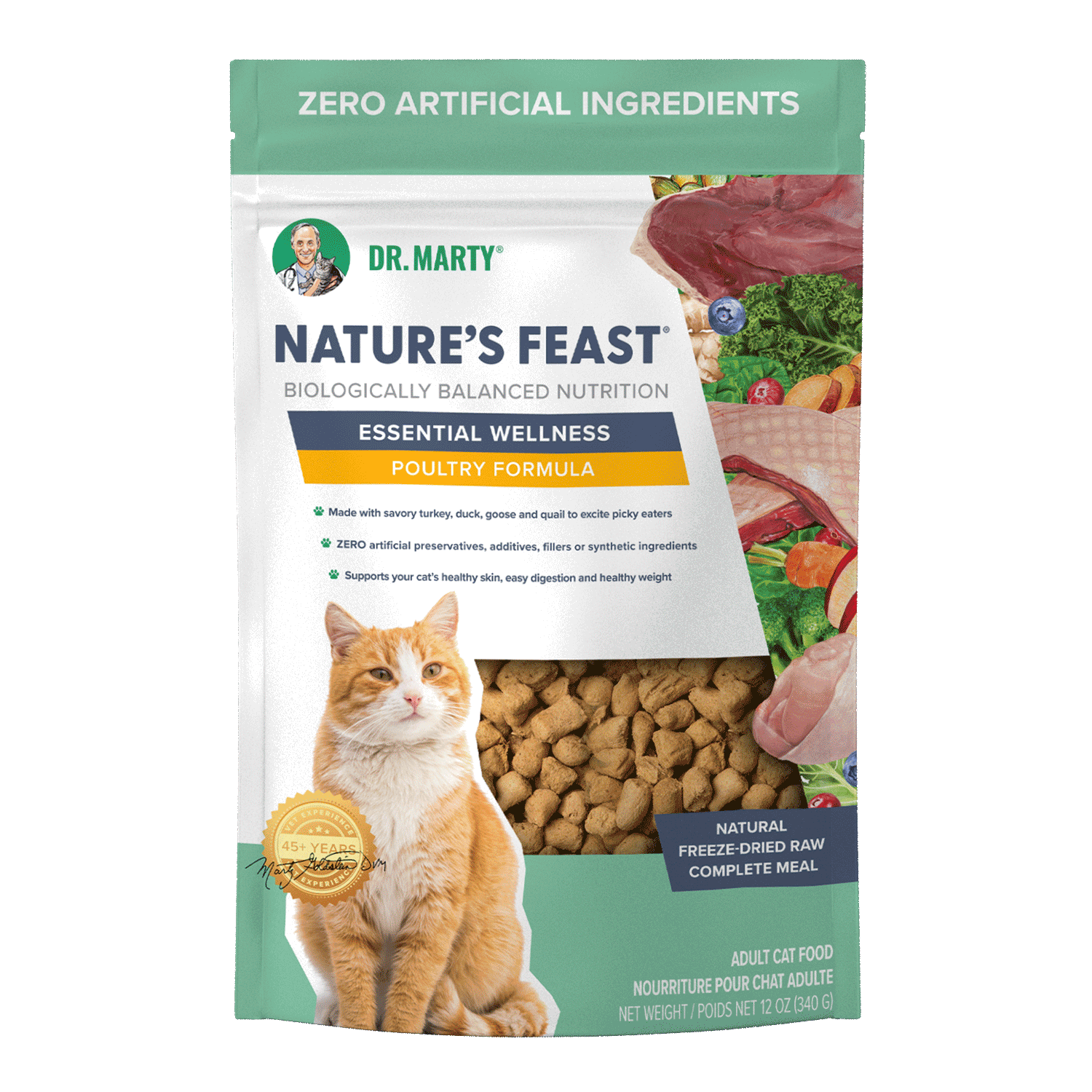  . **Health and Nutrition**  Dr. Marty Nature's Feast Essential Wellness Poultry Freeze-Dried Cat Food