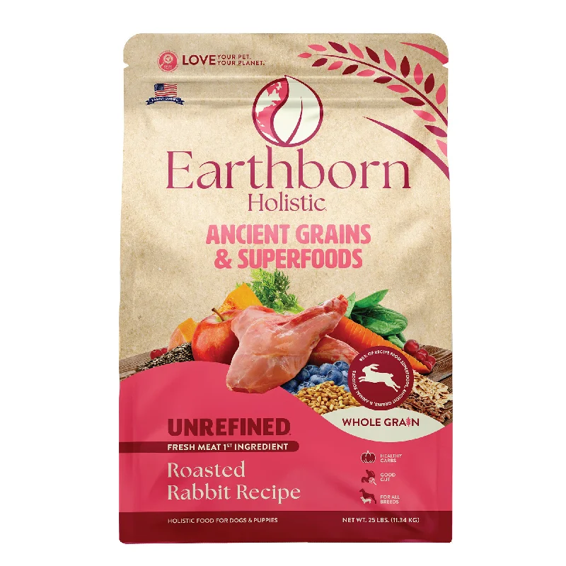 - Natural ingredient dog foodEarthborn Holistic Unrefined Roasted Rabbit with Ancient Grains & Superfoods Dry Dog Food 25 lb