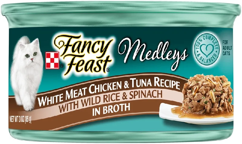    - Cat food for dental health  Fancy Feast Medleys White Meat Chicken & Tuna Recipe Canned Cat Food