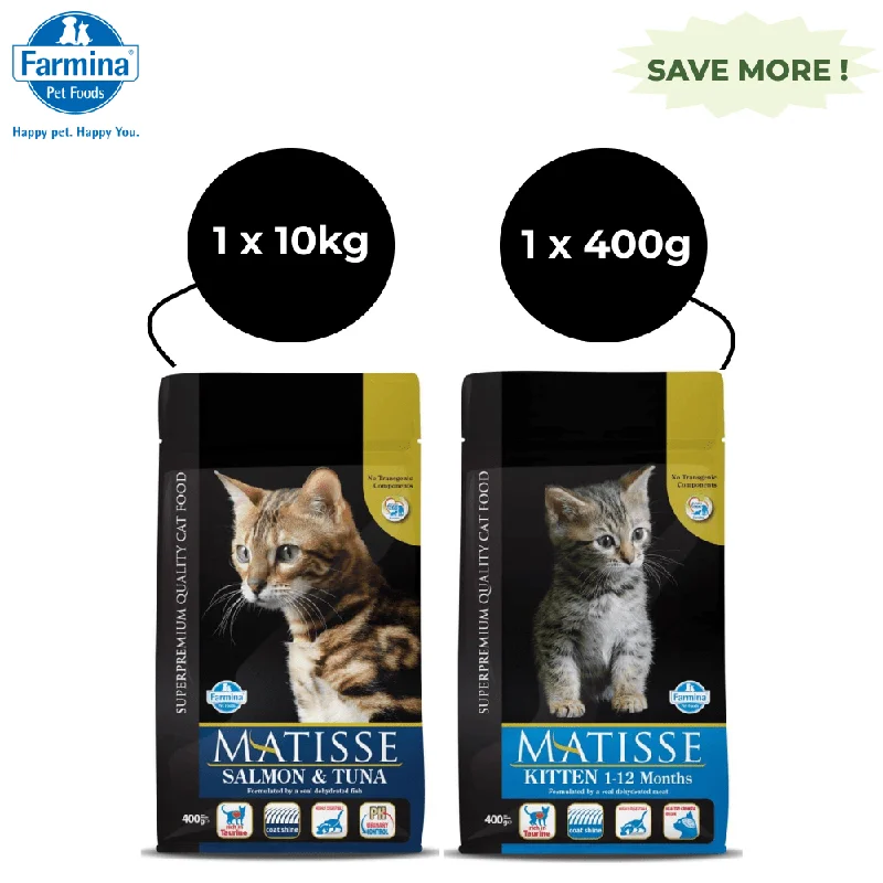    - Indoor cat food  Farmina Matisse Salmon & Tuna Adult and Kitten Cat Dry Food Combo (10kg+400g)