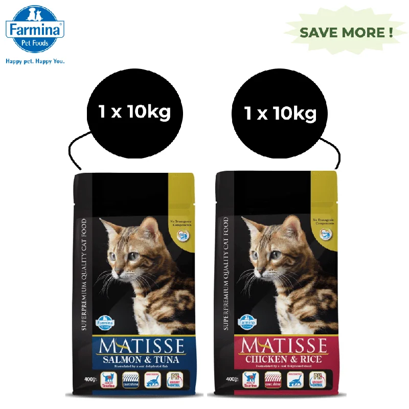    - Natural ingredient cat food  Farmina Matisse Salmon & Tuna and Chicken & Rice Adult Cat Dry Food Combo (10kg+10kg)