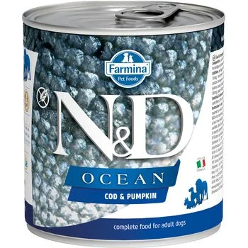  -High-fiber dog foodFarmina Natural & Delicious OCEAN CODFISH & PUMPKIN 6/10 oz. Dog Cans