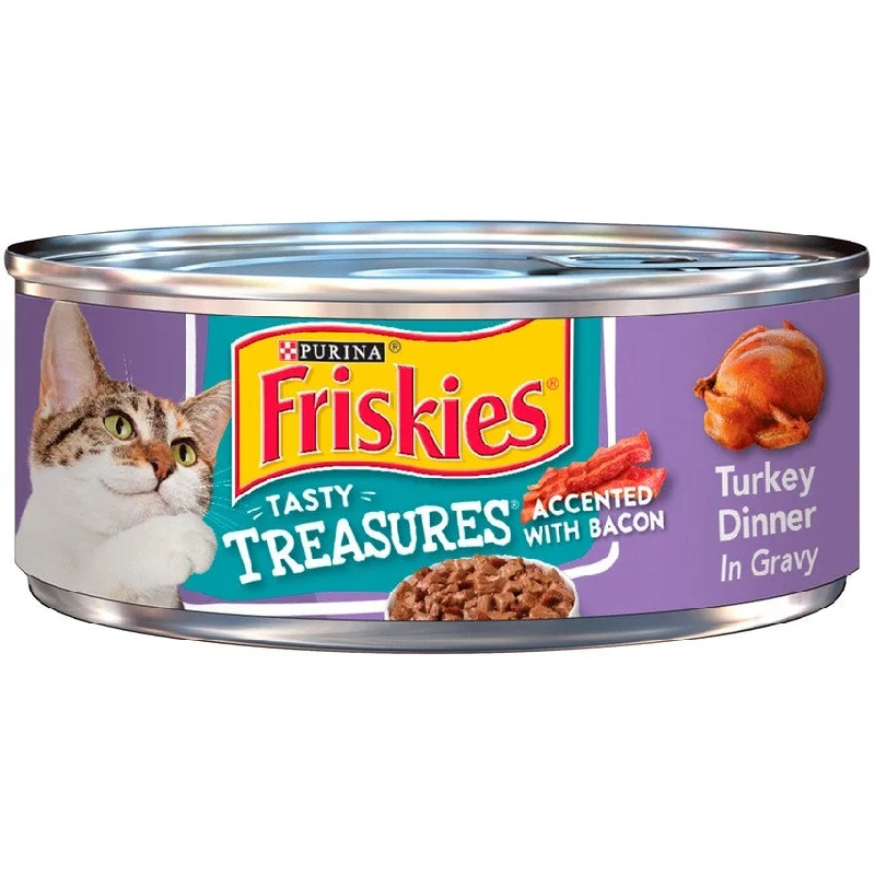    - High-protein cat food  Friskies Tasty Treasures Turkey Dinner in Gravy Canned Cat Food