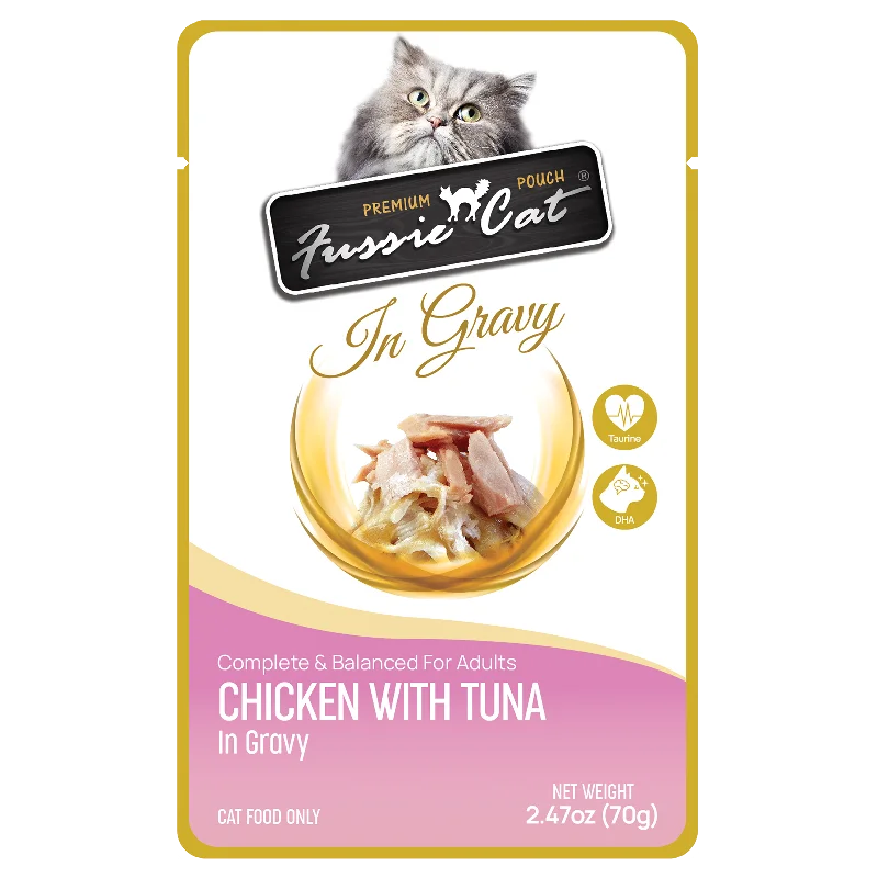    - Cat food discounts and promotions  Fussie Cat Chicken with Tuna in Gravy Cat Food Pouch