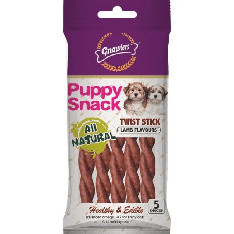  -High-fiber dog foodGnawlers Puppy Snack Twist Stick Lamb Flavoured Dog Treats