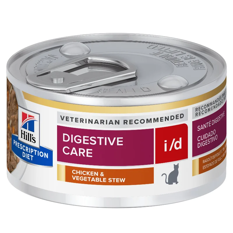    - Cat food for multi-cat households  Hill's Prescription Diet i/d Digestive Care Chicken & Vegetable Stew Canned Cat Food 82g x 24