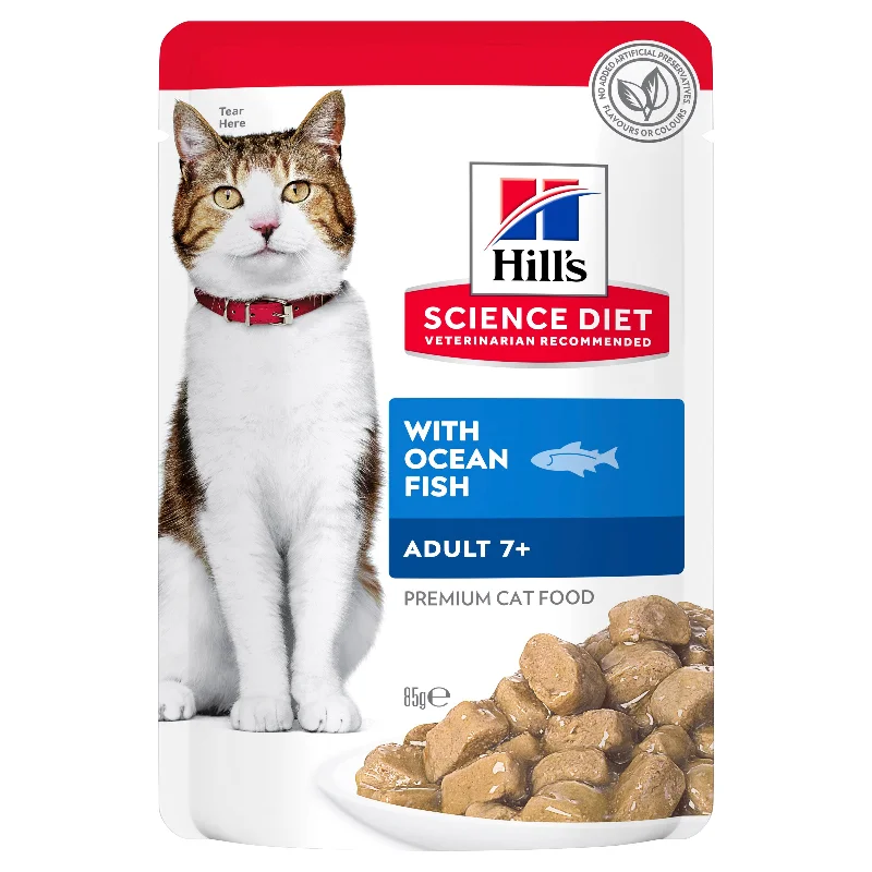    - Grain-free cat food recommendations  Hill's Science Diet Adult 7+ Senior Ocean Fish Cat Food pouches 85g x 12