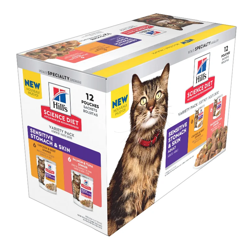    - Cat food nutritional analysis  Hill's Science Diet Adult Sensitive Skin & Stomach Variety Pack Cat Food Pouches 79.37g x 12