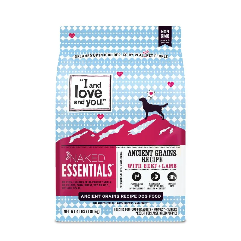 - High protein dog foodI and Love and You Naked Essentials Ancient Grains Beef & Lamb Recipe Dry Dog Food