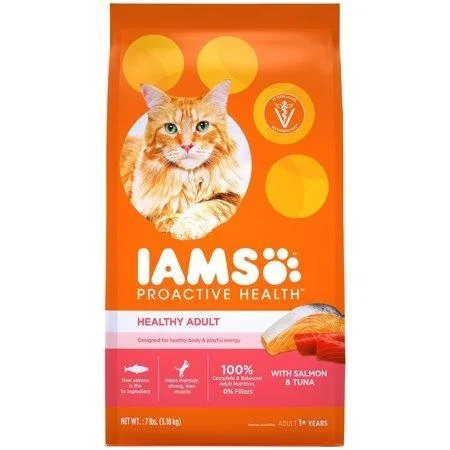    - Indoor cat food  Iams ProActive Health Original with Salmon and Tuna Dry Cat Food