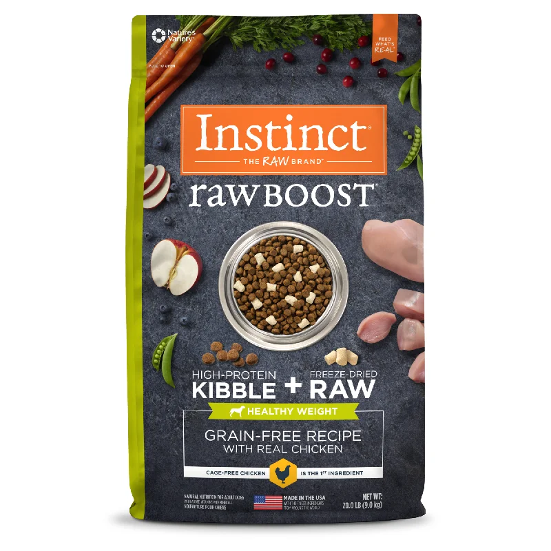 - ProNevus dog food palatabilityInstinct Raw Boost Healthy Weight Chicken Dry Dog Food, 20 lb. Bag