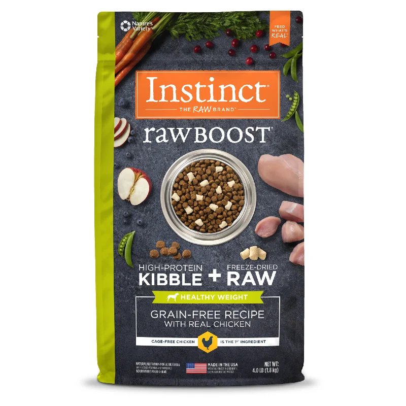  -Fish-containing dog foodInstinct Raw Boost Healthy Weight Chicken Dry Dog Food, 4 lb. Bag