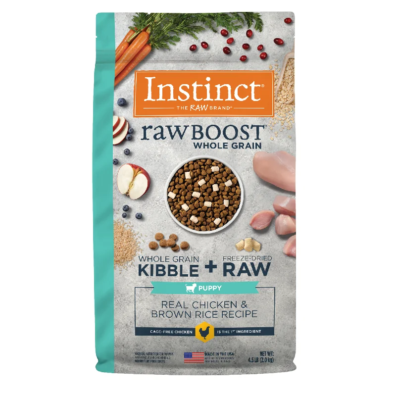  -High-fiber dog foodInstinct Raw Boost Puppy Whole Grain Chicken & Brown Rice Dry Dog Food, 4.5 lb. Bag