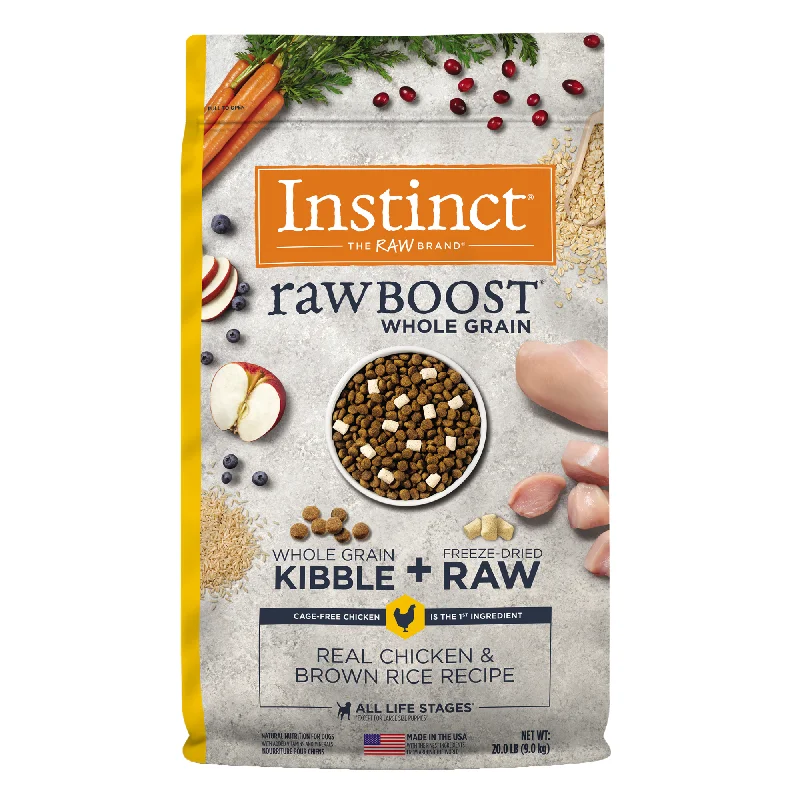 - Dog food recommendations for multi-dog householdsInstinct Raw Boost Whole Grain Chicken & Brown Rice Dry Dog Food, 20 lb. Bag