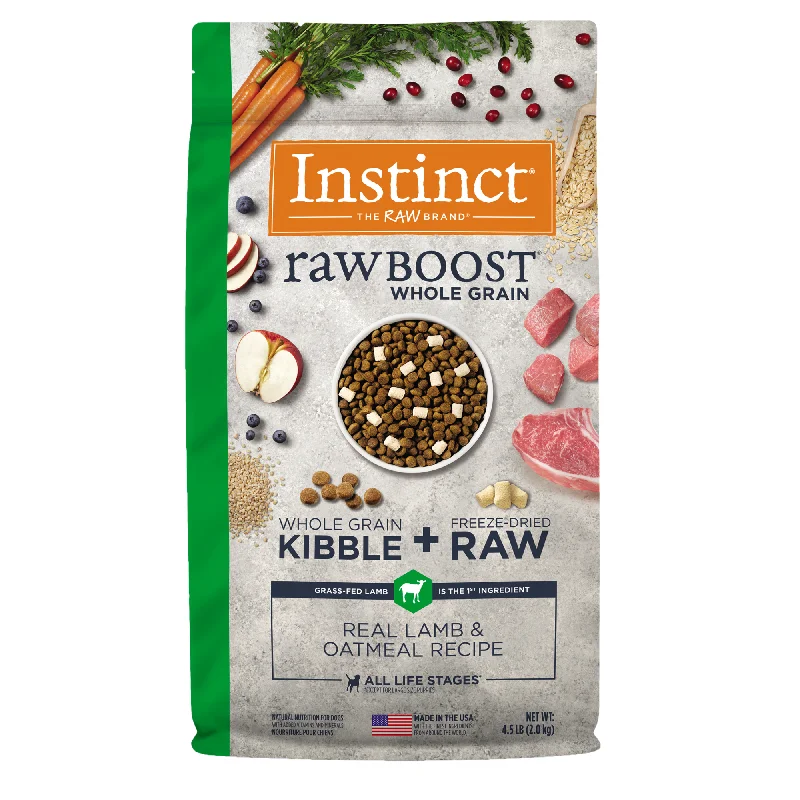 - High protein dog foodInstinct Raw Boost Whole Grain Lamb & Oatmeal Dry Dog Food, 4.5 lb. Bag