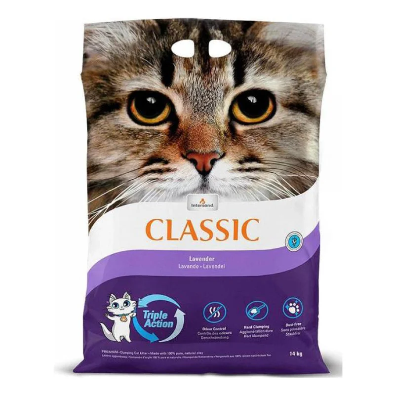    - High-fiber cat food  Intersand Classic Lavender Scented Scoopable Clumping Cat Litter