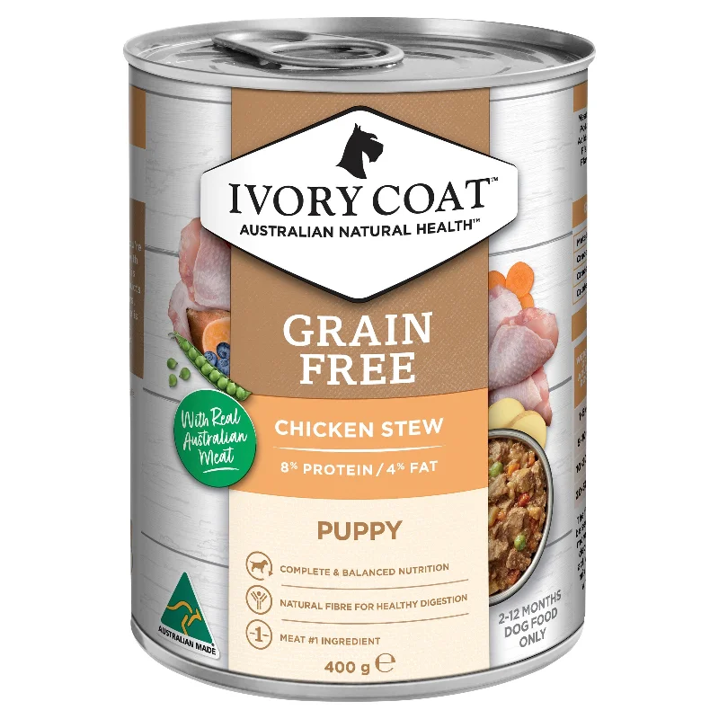 - Food for small dogsIvory Coat Grain Free Chicken Stew Puppy Wet Food 400g x 12