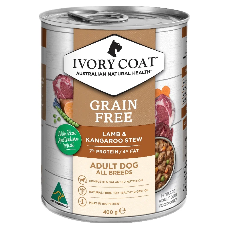  -Cost-effective dog foodIvory Coat Grain Free Lamb and Kangaroo Stew Adult Dog Wet Food 400g