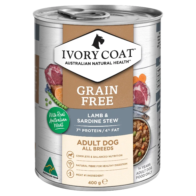 - Royal Canin dog food recommendationIvory Coat Grain Free Lamb and Sardine Stew Adult Dog Wet Food 400g x 12