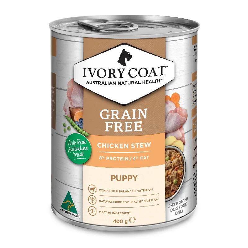 - Dog food discountsIvory Coat Puppy Grain Free Chicken Stew Dog Wet Food 400g x 12