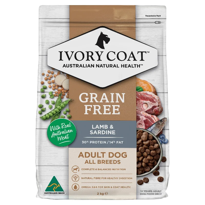 - High protein dog foodIvory Coat Grain Free Lamb and Sardine Adult Dog Dry Food 2kg