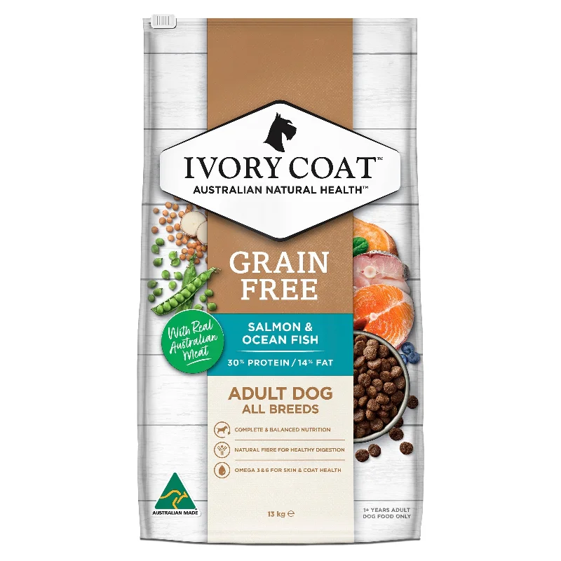 - Natural ingredient dog foodIvory Coat Grain Free Ocean Fish and Salmon Adult Dog Dry Food 13kg