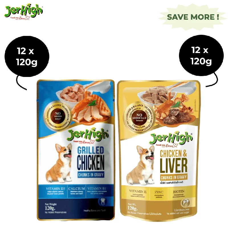 - Dog food for pregnancy and lactationJerHigh Chicken Grilled in Gravy and Chicken And Liver in Gravy Dog Wet Food Combo