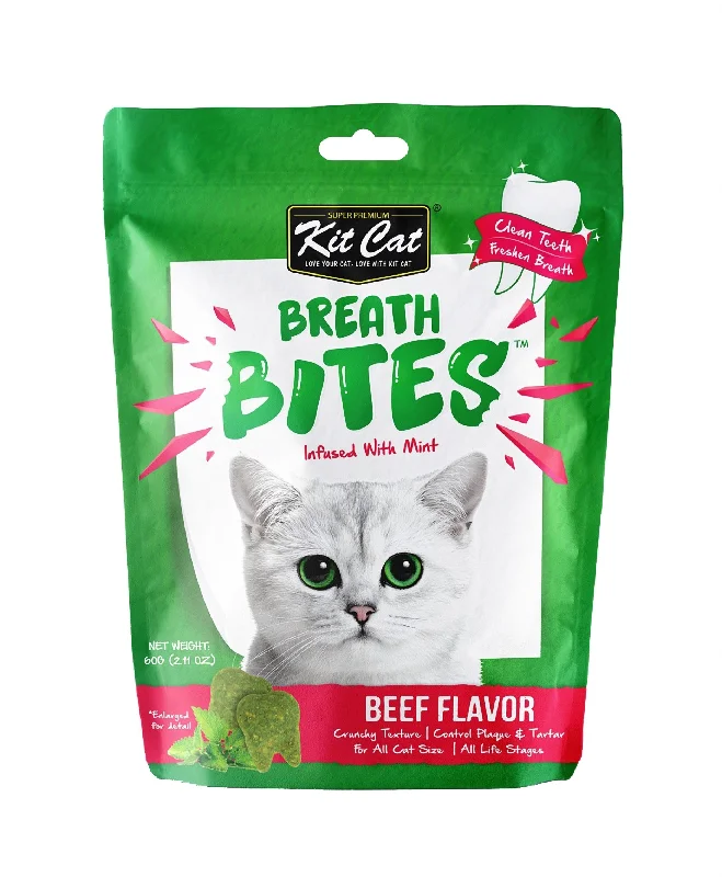    - Indoor cat food  Kit Cat Breath Bites Cat Treat Beef 60g