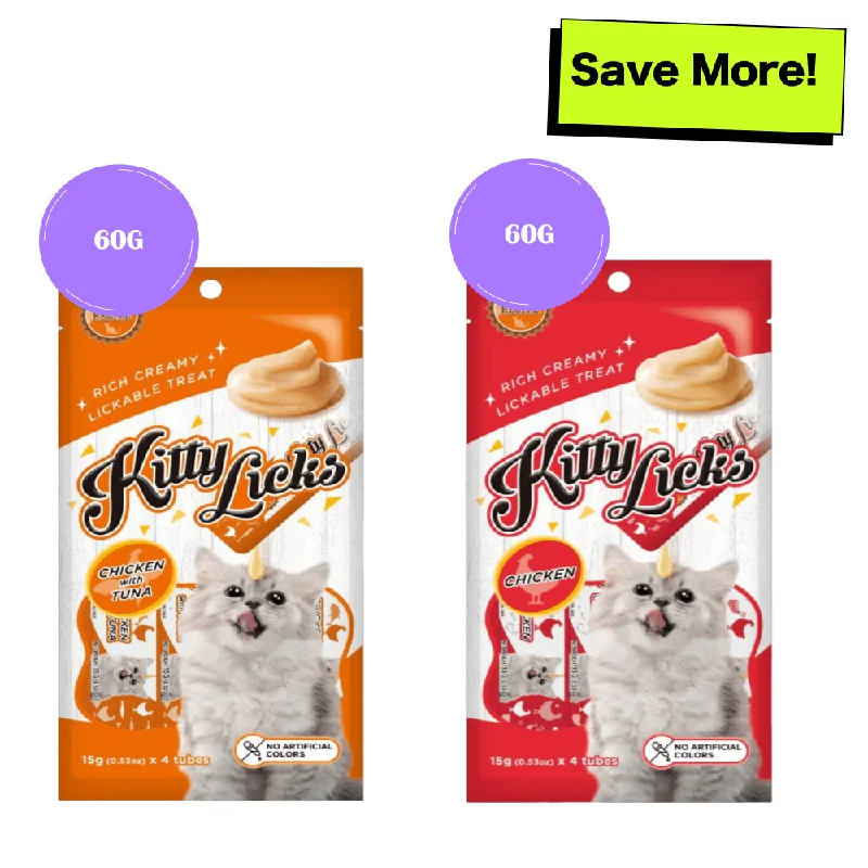  . **Brand-Related**  Kitty Licks Chicken Tuna and Chicken Flavour Cat Treats Combo