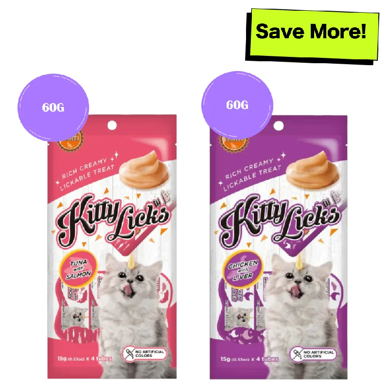    - Affordable cat food with good quality  Kitty Licks Tuna Salmon and Chicken Liver Cat Treats Combo