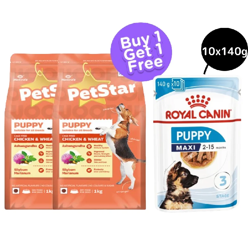 - Wholesale price of dog foodMankind Petstar Chicken and Wheat Dry Food (BOGO) and Royal Canin Maxi Wet Food for Puppies Combo