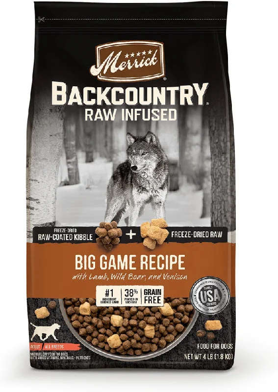 - Dog food nutritional analysisMerrick Backcountry Raw Infused Grain Free Big Game Recipe Dry Dog Food