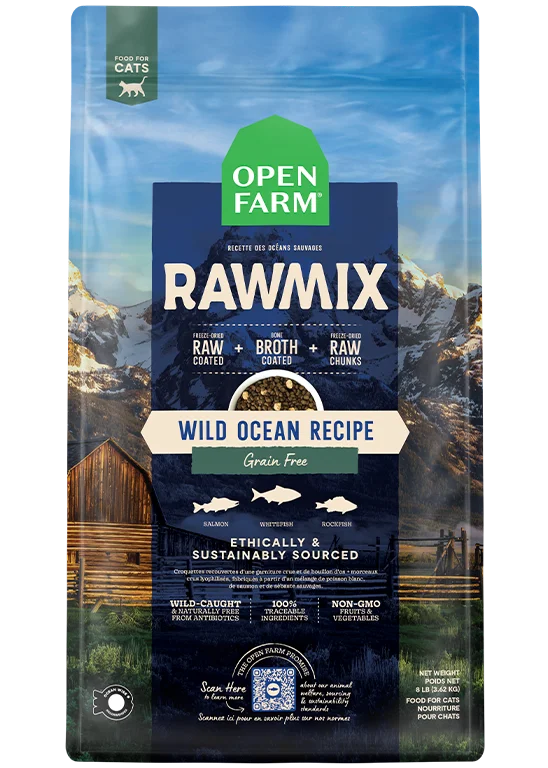    - Indoor cat food  Open Farm RawMix Wild Ocean Grain Free Dry Cat Food